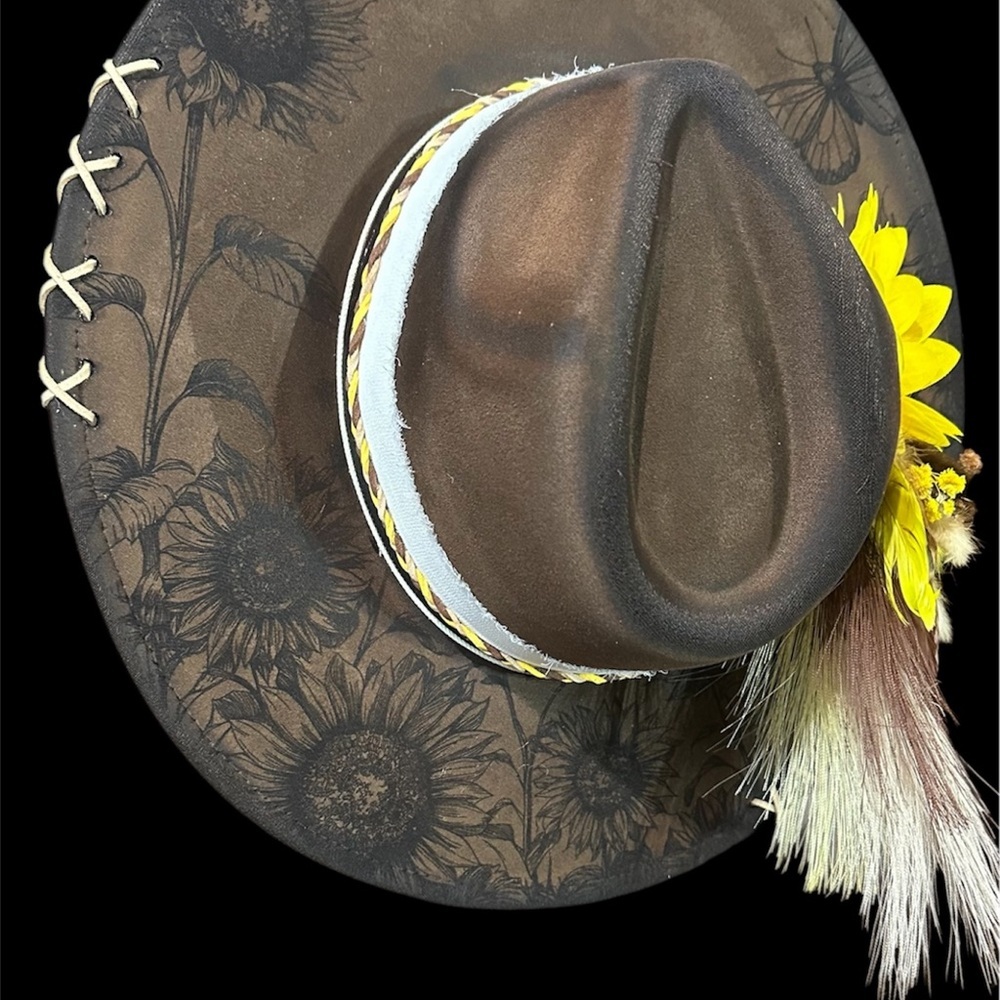 Elegant Brown Hat with Yellow Floral Detail - Picture 7 of 7